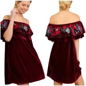 Umgee Dressy Boho Crushed Velvet Floral Off The Shoulder Mini Dress Size Medium